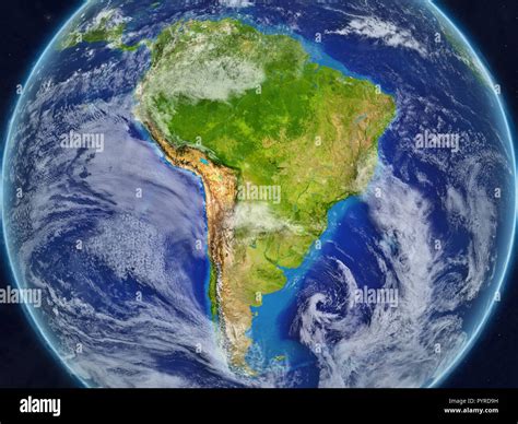 South America from space on realistic model of planet Earth with very ...