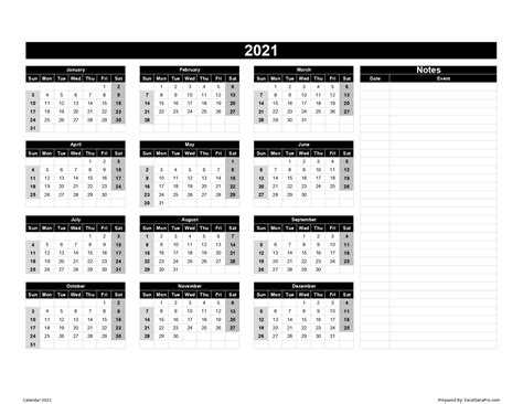 Calendar 2021 Excel Templates, Printable PDFs & Images - ExcelDataPro