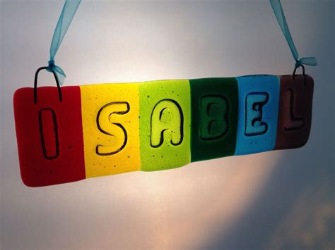 Fused glass rainbow name plate by Missy Mac. Fused Glass Art, Dichroic Glass, Stained Glass ...