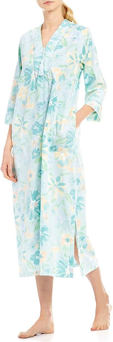 Miss Elaine Petite Watercolor Floral Sateen Zip Robe 100% Cotton (PS ...