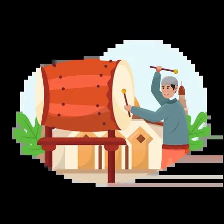 Best Muslim man playing bedug drum Illustration download in PNG ...