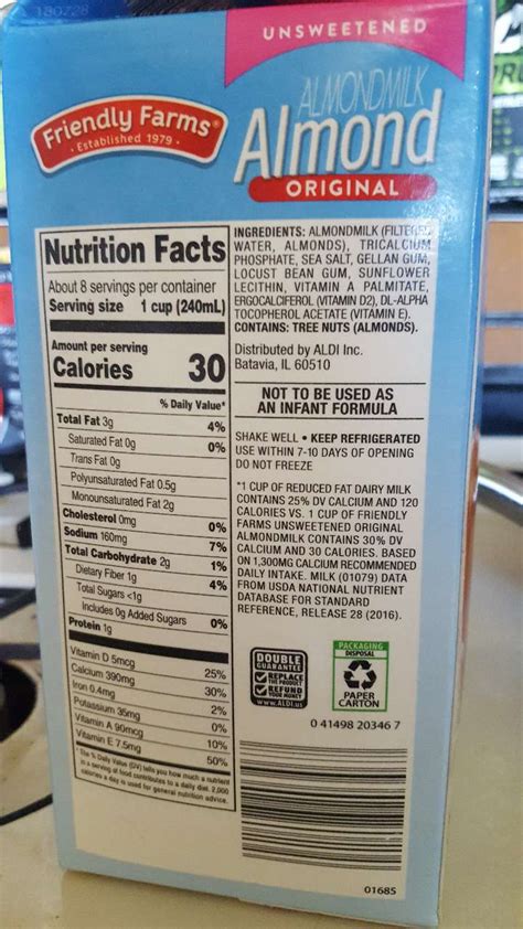 Almond Milk Nutrition Facts Label | Besto Blog