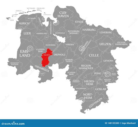 Vechta County Red Highlighted in Map of Lower Saxony Germany Stock Illustration - Illustration ...