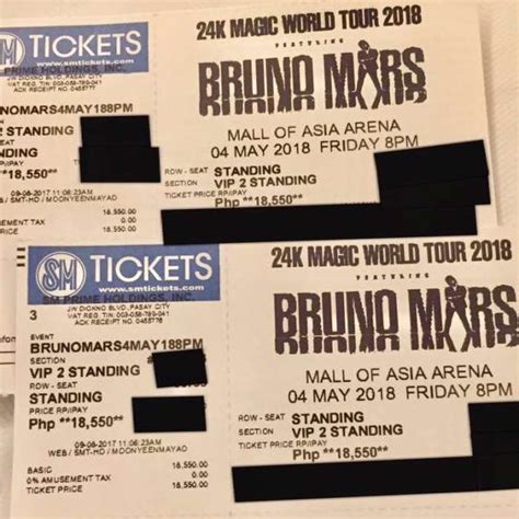 Bruno Mars 24k Magic World Tour (Manila) VIP2 Ticket, Tickets ...