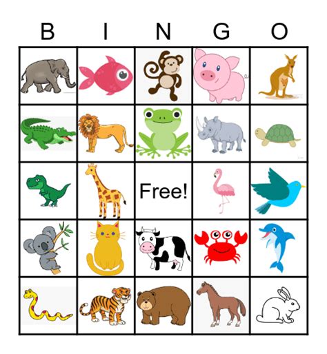 Spanish Animals Bingo Card