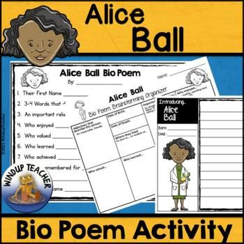 Alice Ball Biography Poem Activity and Writing Paper by Windup Teacher