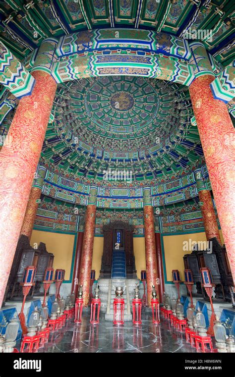 Beijing, China - Ornately decorated interior of the Temple of Heaven ...