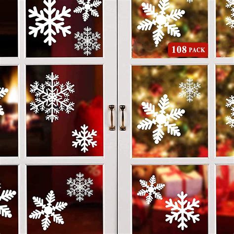 Christmas Window Stickers, 108Pcs Reusable Christmas Window Stickers Snowflakes Xmas Window ...