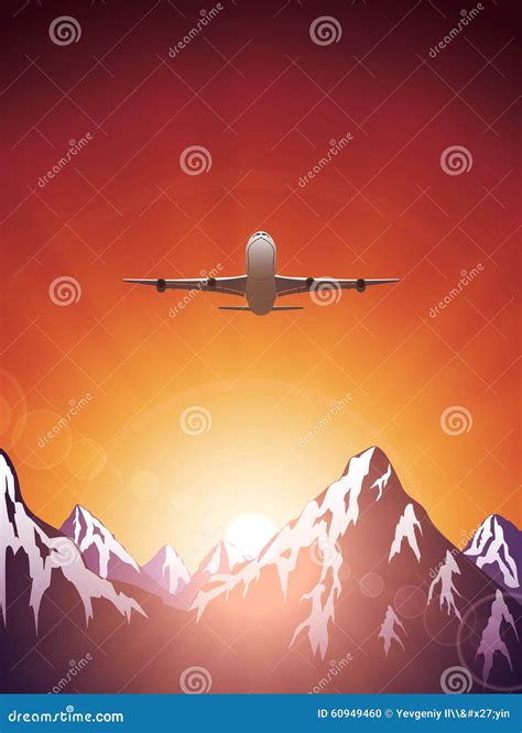 Flying Plane Over the Mountains Stock Vector - Illustration of ticket, orange: 60949460