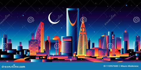 Riyadh night skyline stock illustration. Illustration of stylized ...