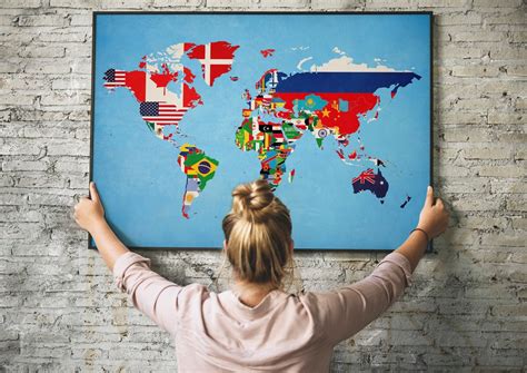 World Map of Flags Country Map Poster Educational Art Kid's Room National Flags Map Art Gift for ...