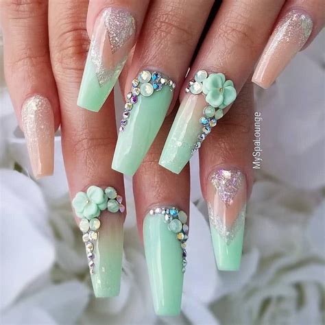 Elegant Mint Green Nails with Gold Bead Accents