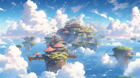 Premium Photo | Anime style landscape of a floating island with a ...