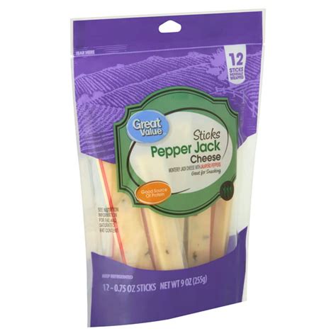 Great Value Pepper Jack Cheese Sticks, 0.75 oz, 12 count - Walmart.com - Walmart.com