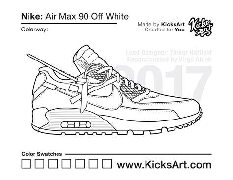 Nike Air Max 90 Off White Sneaker Coloring Pages Sneaker Coloring Page: Created by KicksArt