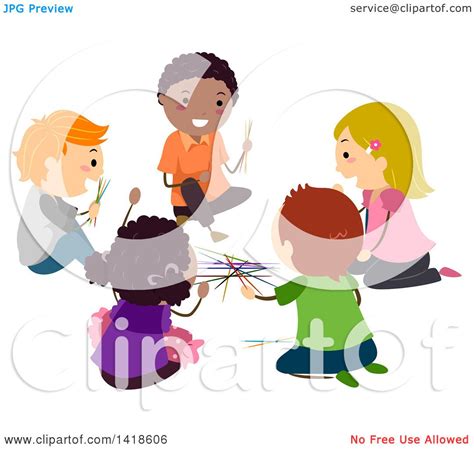 Clipart of a Group of Children Playing Pick up Sticks - Royalty Free ...