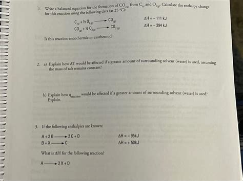 Solved 1. Write a balanced equation for the formation of CO2 | Chegg.com