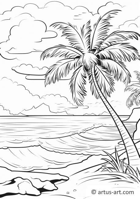 Coconut Tree on a Tropical Beach Coloring Page » Free Download » Artus Art