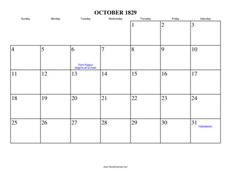 October 1829 Calendar