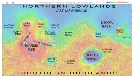 Map of Mars with major regions labeled | The Planetary Society