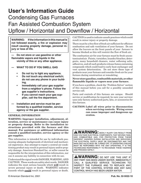 American Standard Furnace Troubleshooting Manual