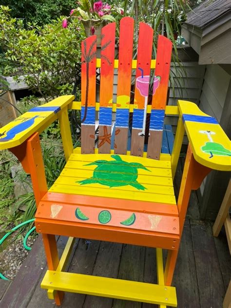 Adirondack Chair Bar Height Custom Colors Margaritaville Beach Hand Painted Bright Colors Parrot ...