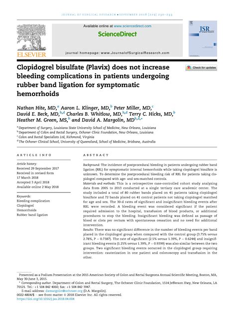 Clopidogrel Bisulfate (Plavix) Does Not Increase Bleeding Complications in Patients Undergoing ...