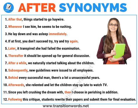 Another Word for AFTER: List of 12 Synonyms for After with Helpful Examples - Transition Words