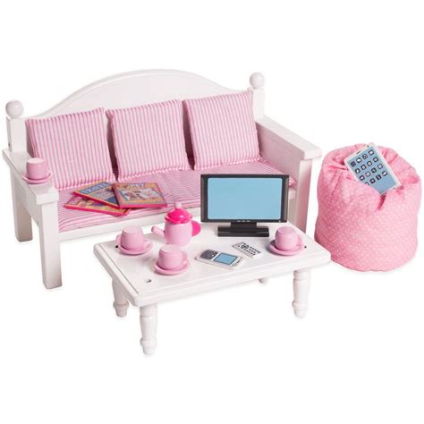 Playtime by Eimmie Wood Sofa & Coffee Table w/ Accessories for 18" Dolls - Walmart.com | 18 inch ...