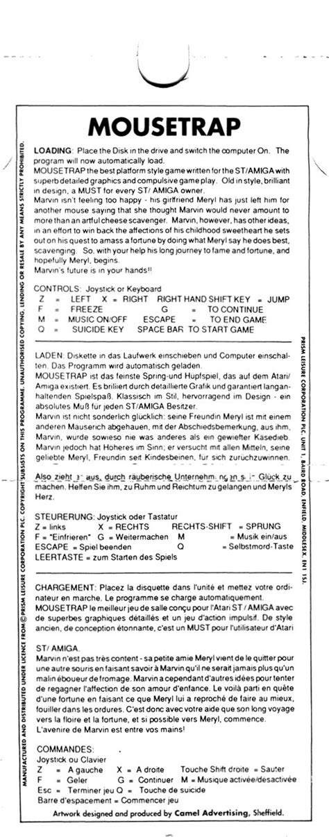 Atari ST Mouse Trap : scans, dump, download, screenshots, ads, videos ...