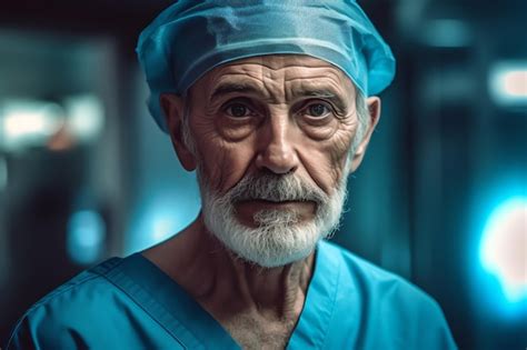 Premium Photo | A man in a blue scrubs and a blue hat stands in a hospital room.