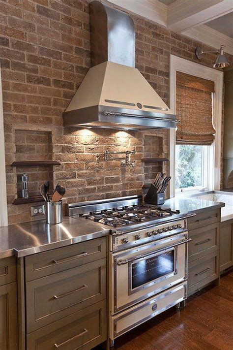 Popular Modern Farmhouse Kitchen Backsplash Ideas 12 | Brick kitchen, Brick wall kitchen ...