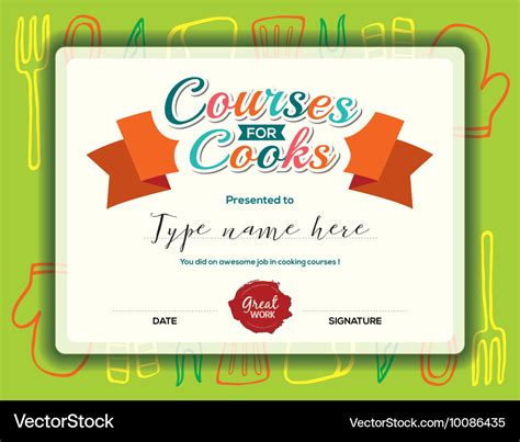 Kids cooking courses certificate design template Vector Image