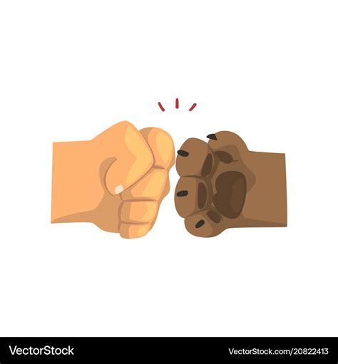 Dog paw and human hand bumping together Royalty Free Vector