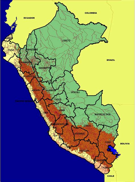 Map of Perú with political boundaries of 195 provinces and 25 regions ...