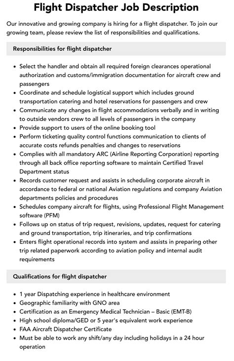 Flight Dispatcher Job Description | Velvet Jobs