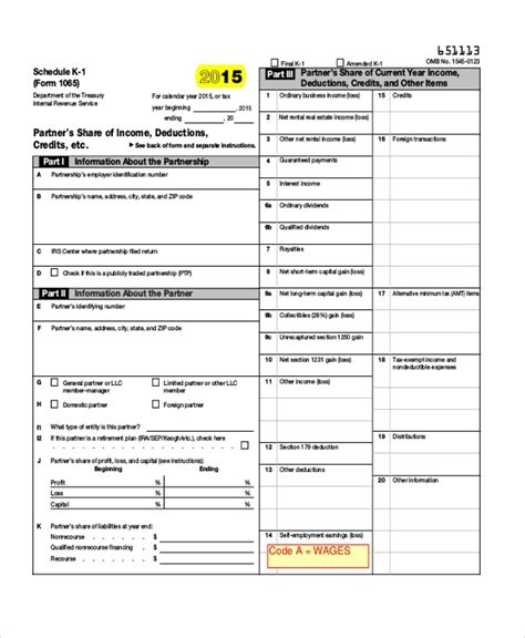 Schedule K-1 Form 1065 Self Employment Tax - Employment Form