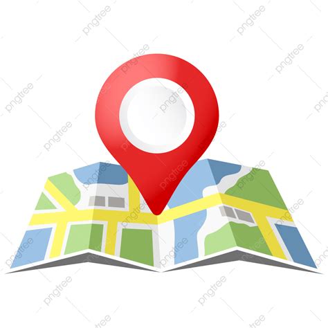 Red Location Pin Icon With Colored Folded Map, Location Pin Icon ...