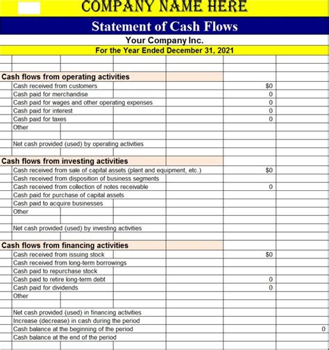 Cash Flow Statement Template - Free Report Templates