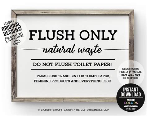 Do Not Flush Toilet Paper PRINTABLE Bathroom Sign Septic System Sensitive Plumbing Flush Only ...