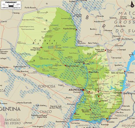 Large physical map of Paraguay with roads, cities and airports | Paraguay | South America ...