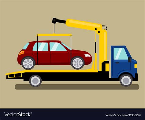 Tow truck takes away car cartoon Royalty Free Vector Image