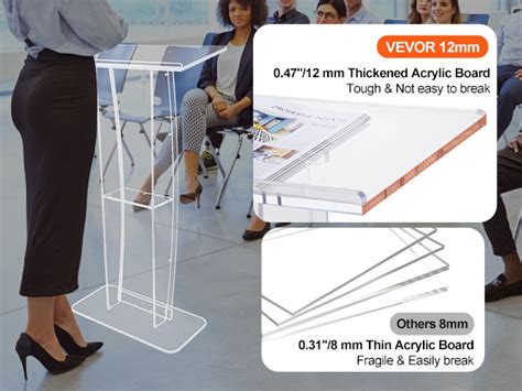 VEVOR Acrylic Podium, 47" Clear Acrylic Podium Stand with Wide Reading ...