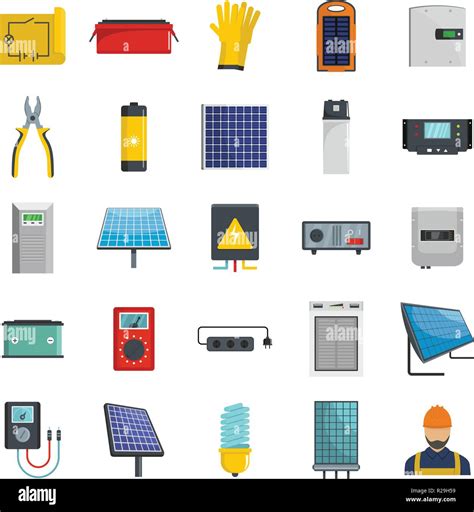 Solar energy equipment icons set. Flat illustration of 25 solar energy ...