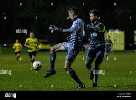 Taffs Well v Penybont in Welsh Football League Division One at the Rhiw'r Ddar Stadium Stock ...