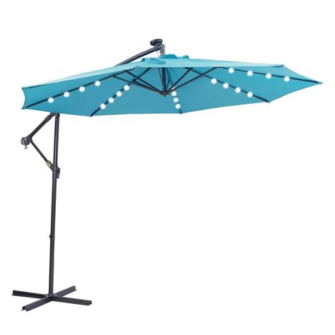 10 ft. Cantilever Umbrella in Blue Easy Open Adjustment with 32 LED ...