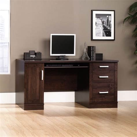 Sauder Furniture 408291 Home Office Port Dark Wood Oak Computer Credenza Desk - Walmart.com ...