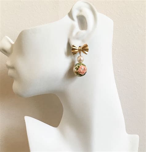 Painted Pearl Bow Earrings Gold Bow Earrings Bridal