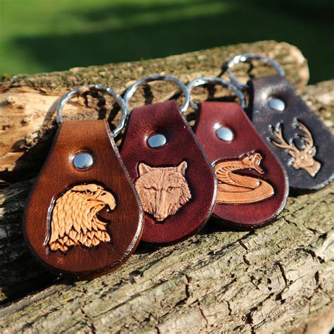 CUSTOM LEATHER KEYCHAIN with various 3D stamps, in six colors // Leather keychain // Leather ...