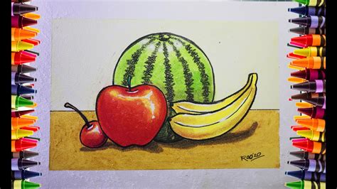 Still Life Drawing FRUITS using Crayons (Easy for Kids) - Menggambar buah (HD) - YouTube